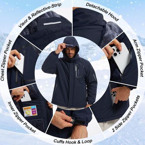 QPNGRP Men's Ski Jacket Waterproof Insulated Winter Coat 5 Zipper Pockets in Saudi Arabia