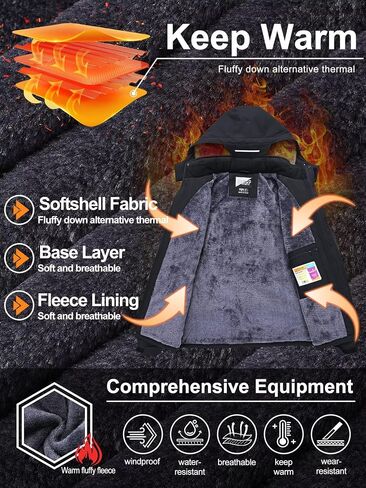 QPNGRP Men's Ski Jacket Waterproof Insulated Winter Coat 5 Zipper Pockets in Saudi Arabia