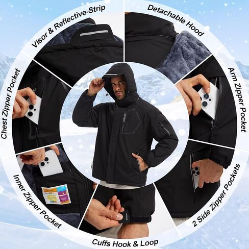 QPNGRP Men's Ski Jacket Waterproof Insulated Winter Coat 5 Zipper Pockets in Saudi Arabia