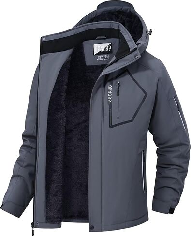 QPNGRP Men's Ski Jacket Waterproof Insulated Winter Coat 5 Zipper Pockets in Saudi Arabia