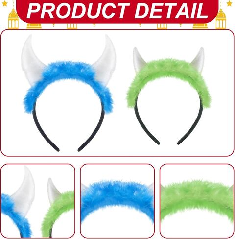 NORME 2 PCS أشعث وحوش العقال مجموعة ناعمة ناعمة الوحش الأذنين شعر فروي فروي أفخم زرقاء أخضر هالووين الشعر لعصابة أزياء الهالوين in Saudi Arabia