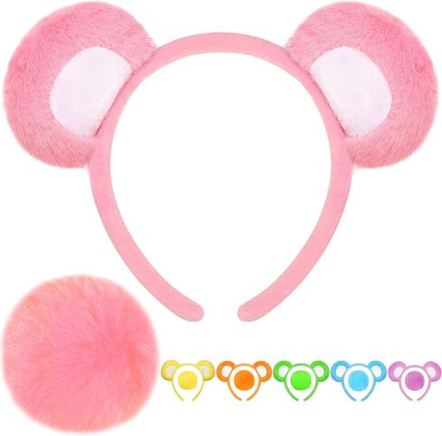 Bear Ears Headband and Tail Set for Adult and Kids, Bear Costume Animal Ears Costume with Red Heart Patch Accessory Set in Saudi Arabia