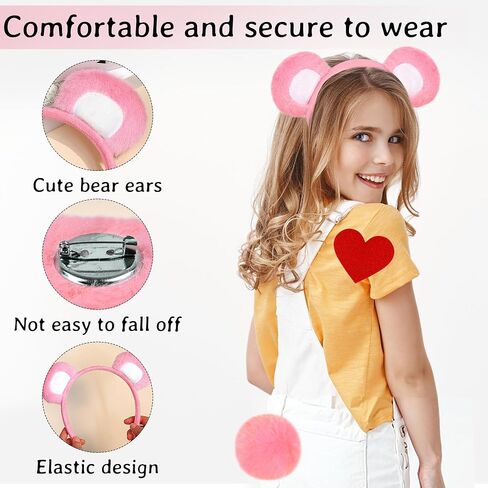 Bear Ears Headband and Tail Set for Adult and Kids, Bear Costume Animal Ears Costume with Red Heart Patch Accessory Set in Saudi Arabia