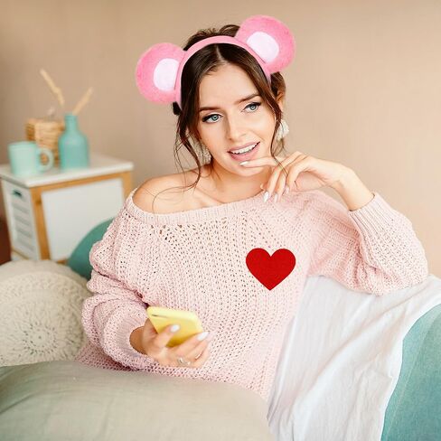 Bear Ears Headband and Tail Set for Adult and Kids, Bear Costume Animal Ears Costume with Red Heart Patch Accessory Set in Saudi Arabia