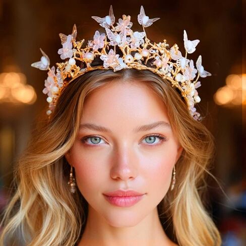 Kilshye Queen Crown Gold Tiaras and Crowns Butterfly Rhinestone Tiara Vintage Bridal Wedding Crown Assume Prom Prompiece للنساء والبنات in Kuwait