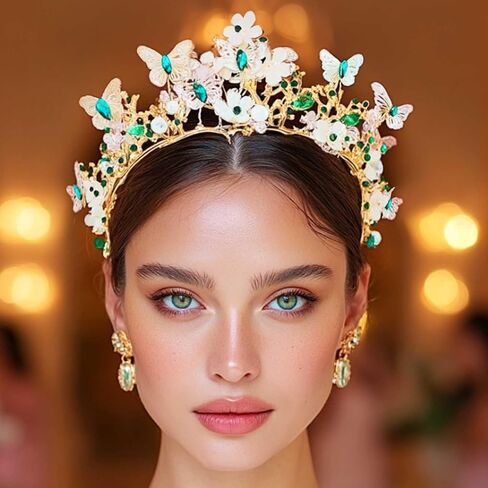 Kilshye Queen Crown Gold Tiaras and Crowns Butterfly Rhinestone Tiara Vintage Bridal Wedding Crown Assume Prom Prompiece للنساء والبنات in Kuwait