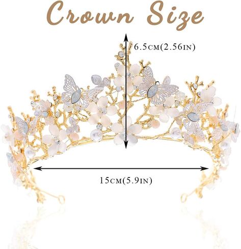 Kilshye Queen Crown Gold Tiaras and Crowns Butterfly Rhinestone Tiara Vintage Bridal Wedding Crown Assume Prom Prompiece للنساء والبنات in Kuwait