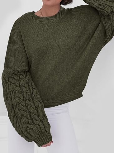 PRETTYGARDEN Womens Fall Sweaters 2025 Cable Knit Long Sleeve Crewneck Casual Chunky Pullover Oversized Sweater Outfits in Saudi Arabia
