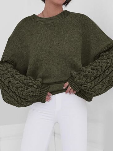 PRETTYGARDEN Womens Fall Sweaters 2025 Cable Knit Long Sleeve Crewneck Casual Chunky Pullover Oversized Sweater Outfits in Saudi Arabia