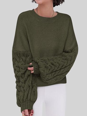 PRETTYGARDEN Womens Fall Sweaters 2025 Cable Knit Long Sleeve Crewneck Casual Chunky Pullover Oversized Sweater Outfits in Saudi Arabia
