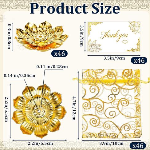 Amyhill 138 Pack Lotus Bisense Burner ، حامل البخور للعصي ، هدايا العودة الهندية لجماعة بوجا ، تصميم الطبقة المزدوجة الذهبية ، أكياس أورجانية وشكر البطاقات ، هدايا عودة هندية جيدة (ذهبية) in Saudi Arabia