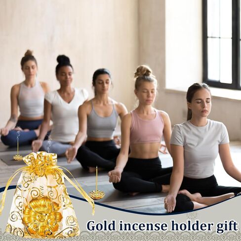 Amyhill 138 Pack Lotus Bisense Burner ، حامل البخور للعصي ، هدايا العودة الهندية لجماعة بوجا ، تصميم الطبقة المزدوجة الذهبية ، أكياس أورجانية وشكر البطاقات ، هدايا عودة هندية جيدة (ذهبية) in Saudi Arabia