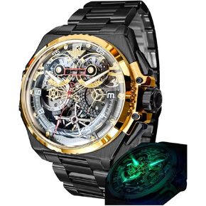 OUPINKE Watch for Men Automatic Wristwatch Sapphire Crystal Calendar Skeleton Luminous 3D Dial with 5ATM Waterproof Luxury Tungsten Steel Strap in Kuwait