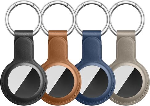 Meliya 4 Pack Air Tag Keychain for Apple Airtags Holder, Leather Airtags Case Tracker Cover, Airtag Key Ring Compatible with Apple AirTag (Black+Brown+Navy Blue+Green) in Kuwait