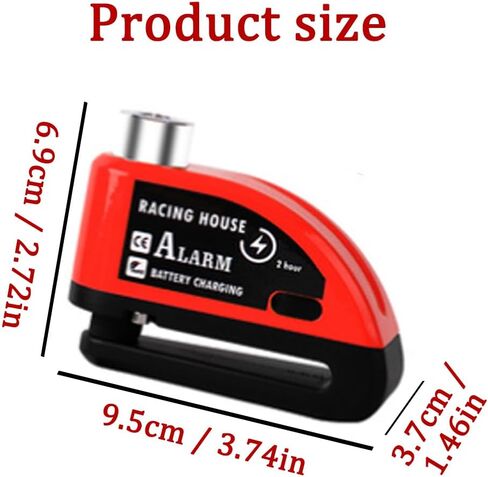 قفل فرامل أقراص إنذار الدراجات النارية - USB قابلة لإعادة الشحن ، 130 صوت ديسيبل ، مضاد للسرقة ومقاومة للماء ، مناسبة لمختلف نماذج الدراجات والدراجات النارية. مع تذكير الحبل و مفصل السداسي. (أحمر) in Kuwait