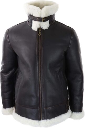TruClothing Mens Real Leather Sherling Sheepskin Hood Jacket Vintage Aviator Flying Pilot in Saudi Arabia