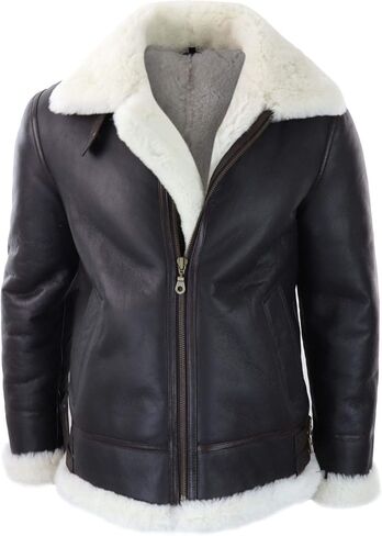 TruClothing Mens Real Leather Sherling Sheepskin Hood Jacket Vintage Aviator Flying Pilot in Saudi Arabia