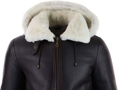 TruClothing Mens Real Leather Sherling Sheepskin Hood Jacket Vintage Aviator Flying Pilot in Saudi Arabia