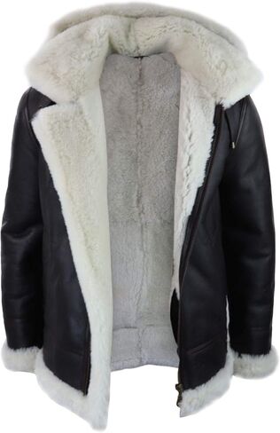 TruClothing Mens Real Leather Sherling Sheepskin Hood Jacket Vintage Aviator Flying Pilot in Saudi Arabia