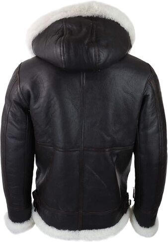 TruClothing Mens Real Leather Sherling Sheepskin Hood Jacket Vintage Aviator Flying Pilot in Saudi Arabia
