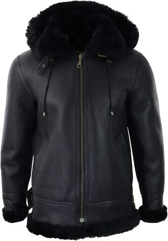 TruClothing Mens Real Leather Sherling Sheepskin Hood Jacket Vintage Aviator Flying Pilot in Saudi Arabia