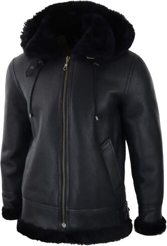 TruClothing Mens Real Leather Sherling Sheepskin Hood Jacket Vintage Aviator Flying Pilot in Saudi Arabia