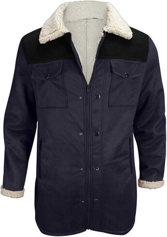 Muscularfit Faux Leather Long Trench Coats Men Vintage Suede Jacket Plush Collar Coats Zip Up Sherpa Motorcycle Jacket Coats in Kuwait