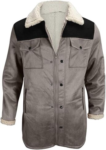 Muscularfit Faux Leather Long Trench Coats Men Vintage Suede Jacket Plush Collar Coats Zip Up Sherpa Motorcycle Jacket Coats in Kuwait
