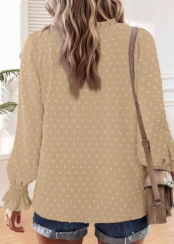 BETTE BOUTIK Women Boho Long Sleeve Shirts Dressy Casual V Neck Fall Fashion Tops Swiss Dot Flowy Blouses in Saudi Arabia