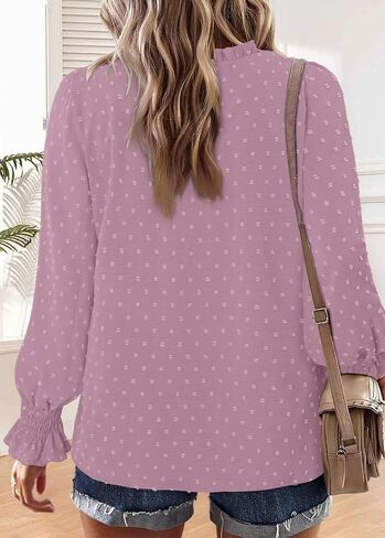 BETTE BOUTIK Women Boho Long Sleeve Shirts Dressy Casual V Neck Fall Fashion Tops Swiss Dot Flowy Blouses in Saudi Arabia