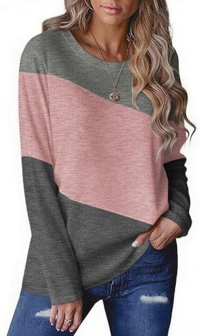 Zeagoo Women's Color Block Tops Long Long Sleeve Fall Tunic Top Top Round Round Dound Pullover Tirts Tary Work Work 2025 in Saudi Arabia