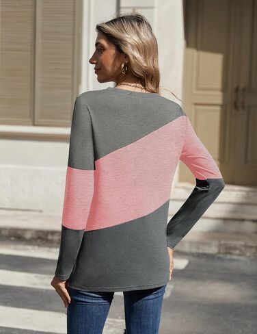 Zeagoo Women's Color Block Tops Long Long Sleeve Fall Tunic Top Top Round Round Dound Pullover Tirts Tary Work Work 2025 in Saudi Arabia