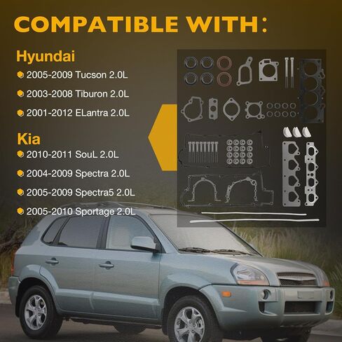 2.0L MLS مجموعة حشية الرأس متوافقة مع 2001-2011 HYUNDAI TUCSON TIBURON ELANTRA KIA Soul Spectra Sportage ، مجموعة طوقا رأس الأسطوانة تحل محل# HS26181PT ، ES71313 in Kuwait