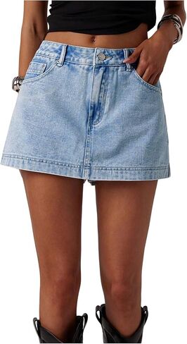 MakeMeChic Women's Denim Skorts Straight Leg Zip Fly Vintage 90s Summer Jean Shorts Streetwear in Saudi Arabia