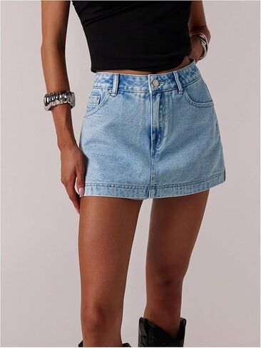 MakeMeChic Women's Denim Skorts Straight Leg Zip Fly Vintage 90s Summer Jean Shorts Streetwear in Saudi Arabia