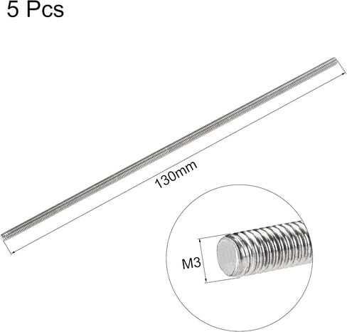 uxcell 5Pcs M3 x 140mm Fully Threaded Rod 304 Stainless Steel Right Hand Threads in Saudi Arabia