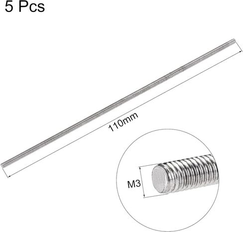 uxcell 5Pcs M3 x 140mm Fully Threaded Rod 304 Stainless Steel Right Hand Threads in Saudi Arabia