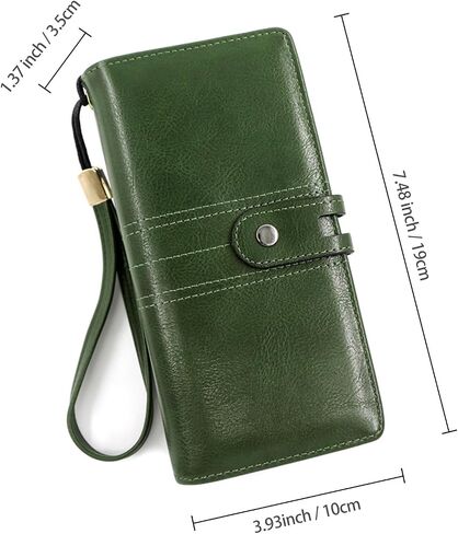 Large Capacity Genuine Leather Wallet for Women RFID Blocking Wristlet Clutch with Multiple Card Slots (Green) in Saudi Arabia
