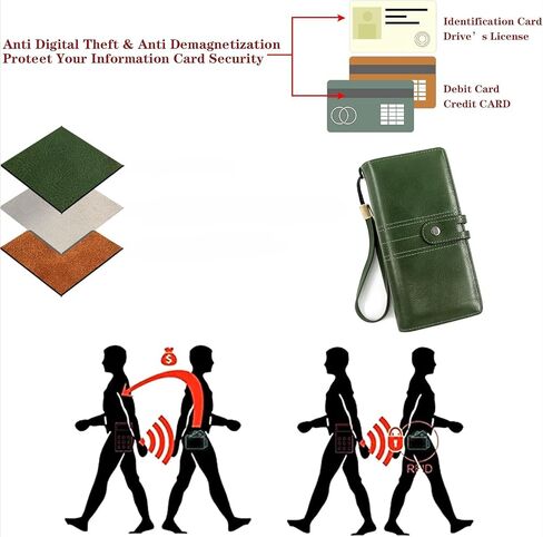 Large Capacity Genuine Leather Wallet for Women RFID Blocking Wristlet Clutch with Multiple Card Slots (Green) in Saudi Arabia