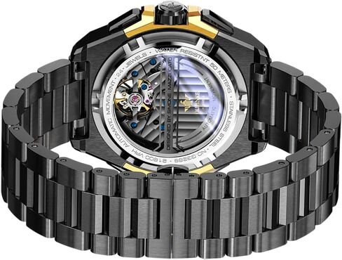 OUPINKE Watch for Men Automatic Wristwatch Sapphire Crystal Calendar Skeleton Luminous 3D Dial with 5ATM Waterproof Luxury Tungsten Steel Strap in Kuwait