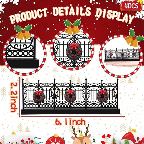 WARDTREE 4 PCS Aristrics Village Associory 24 Inch Christmas Village Fence Miniature Black Classic Vist in Saudi Arabia