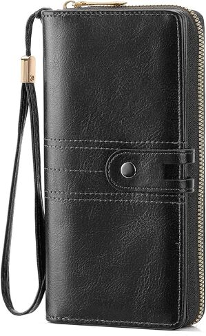 Large Capacity Genuine Leather Wallet for Women RFID Blocking Wristlet Clutch with Multiple Card Slots (Green) in Saudi Arabia