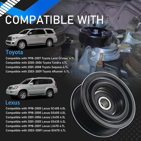 90K-38488 Serpentine Drive Belt Belt Telectioner Pulley Pulley حزام الحزام المتوافق مع 1998-2009 Toyota Land Cruiser Tundra Sequoia 4runner Lexus SC400 LS430 LX470 استبدال 90K38488888888888880 in Saudi Arabia