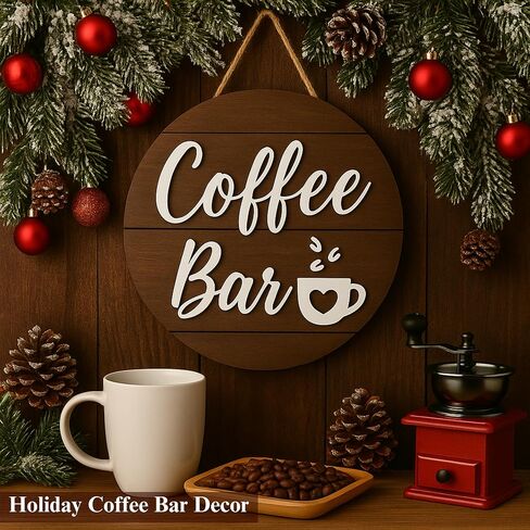 لافتات بار القهوة ثلاثية الأبعاد للجدار - لافتات قهوة المزرعة الحديثة مقاس 12 بوصة لمحطة القهوة، ملحقات بار القهوة في زاوية المطبخ ديكور للمنزل، هدايا علامة القهوة الخشبية الريفية، مستديرة، أسود in Kuwait
