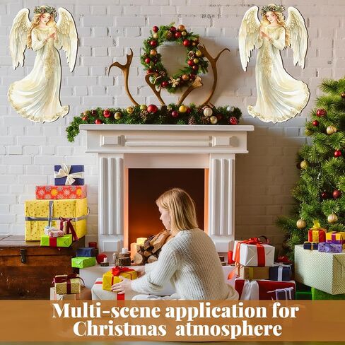 2 Pcs Christmas Angel Hanging Sign Wooden Christmas Welcome Decor Angel Door Sign Christmas Wall Plaque Xmas Angel Decoration for Christmas Fireplace Home Indoor Outdoor Decor 19.7 x 13.8 Inch in Saudi Arabia