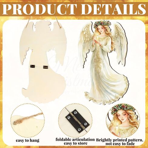 2 Pcs Christmas Angel Hanging Sign Wooden Christmas Welcome Decor Angel Door Sign Christmas Wall Plaque Xmas Angel Decoration for Christmas Fireplace Home Indoor Outdoor Decor 19.7 x 13.8 Inch in Saudi Arabia
