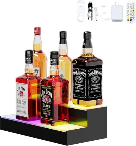 Dethan 2 Tier 15 Inch Liquor Bottle Display Shelf - Wine Racks with Multi-Color, Acrylic Bar Shelves for Commercial Clubs in Kuwait