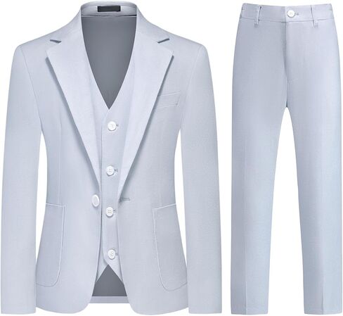Boys Linen Suit 3 Piece Blazer Vest Pants Kids Wedding Graduation Communion Beige Tan Cream Blue Grey Sizes 4-18 in Saudi Arabia