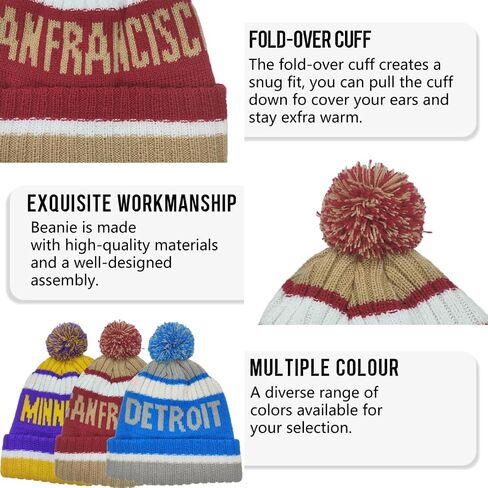 Minnesota Beanie Knit Hat with Pom Winter Cuffed Cap Sport Fans Gift in Saudi Arabia