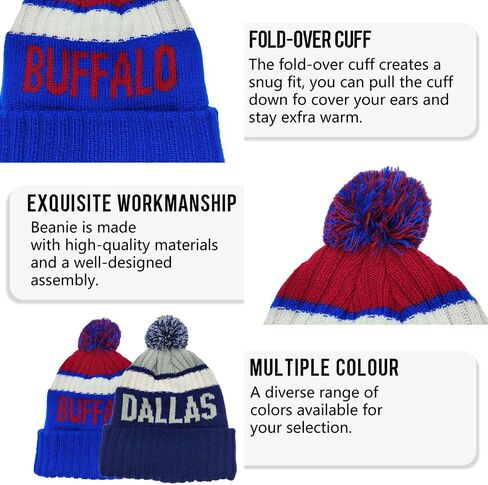 Minnesota Beanie Knit Hat with Pom Winter Cuffed Cap Sport Fans Gift in Saudi Arabia